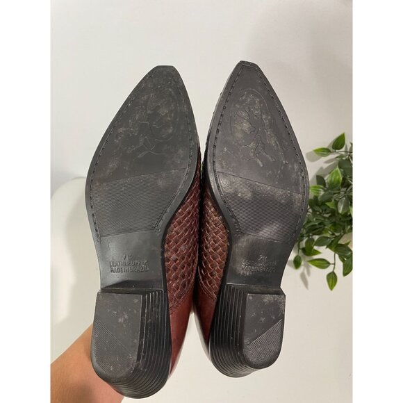 Vintage Brown Leather Slip-On Loafers With Woven Detail & Low Heel Size 7M - Picture 12 of 15